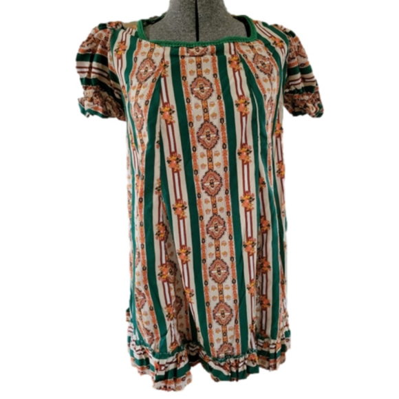 Vintage Handmade Dresses & Skirts - Vintage Handmade Floral Striped Ruffled Dress
